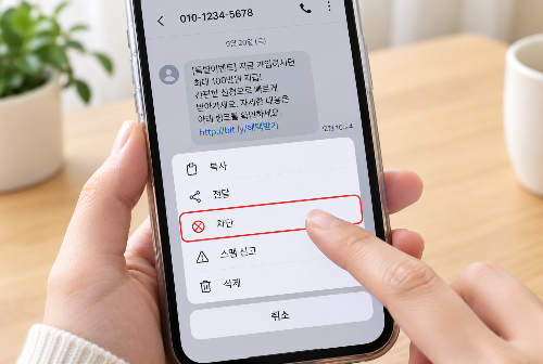 스팸 문자 차단 및 신고 화면
