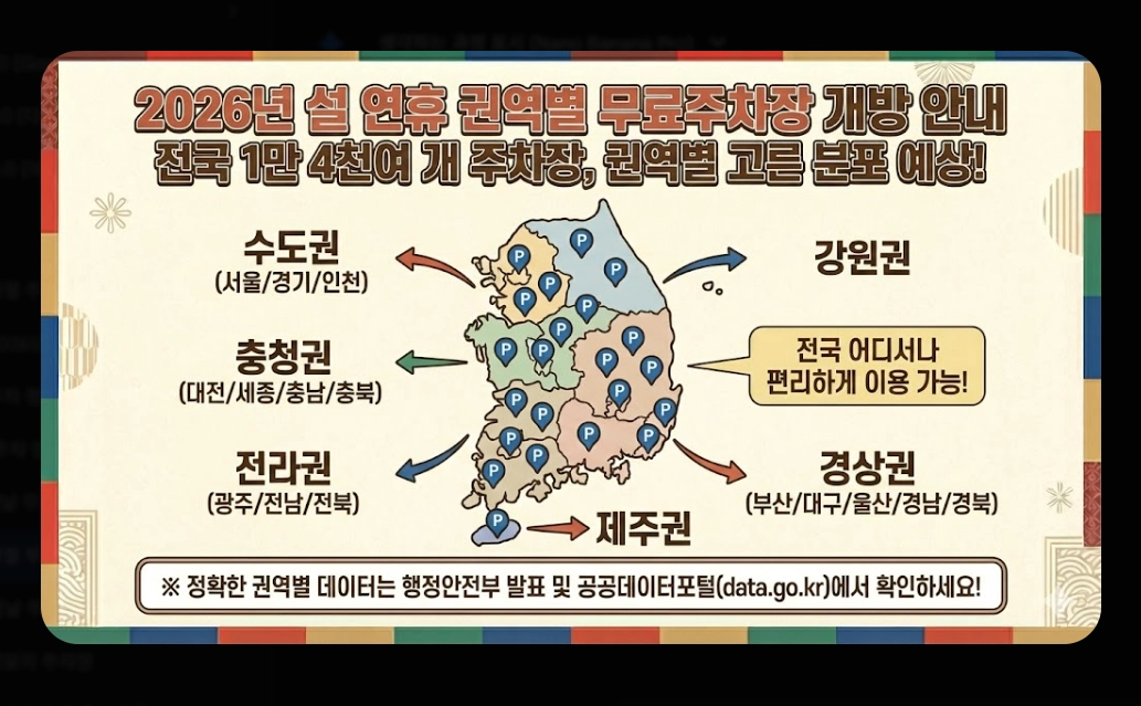 명절 무료주차장 확인(2026년, 설 연휴, 개방 현황)(+ 조회 방법)