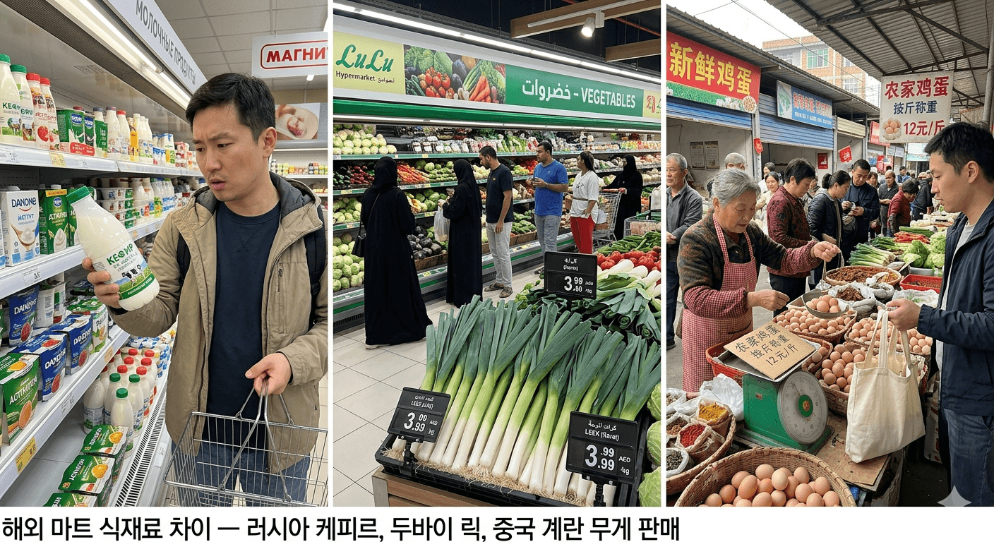 해외 마트 식재료 차이 &mdash; 러시아 케피르, 두바이 릭, 중국 계란 무게 판매 경험