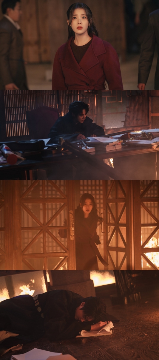 불이 난 궁 안에서 이안대군을 찾아 헤매는 성희주와 바닥에 쓰러진 이안대군