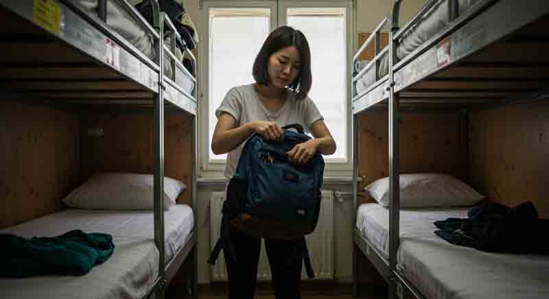 게스트하우스에서 짐을 정리하는 여성