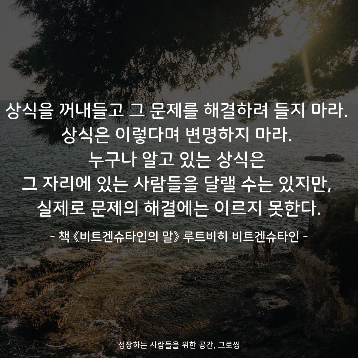 상식을 꺼내들고 그 문제를 해결하려 들지 마라.
상식은 이렇다며 변명하지 마라.
누구나 알고 있는 상식은
그 자리에 있는 사람들을 달랠 수는 있지만,
실제로 문제의 해결에는 이르지 못한다.