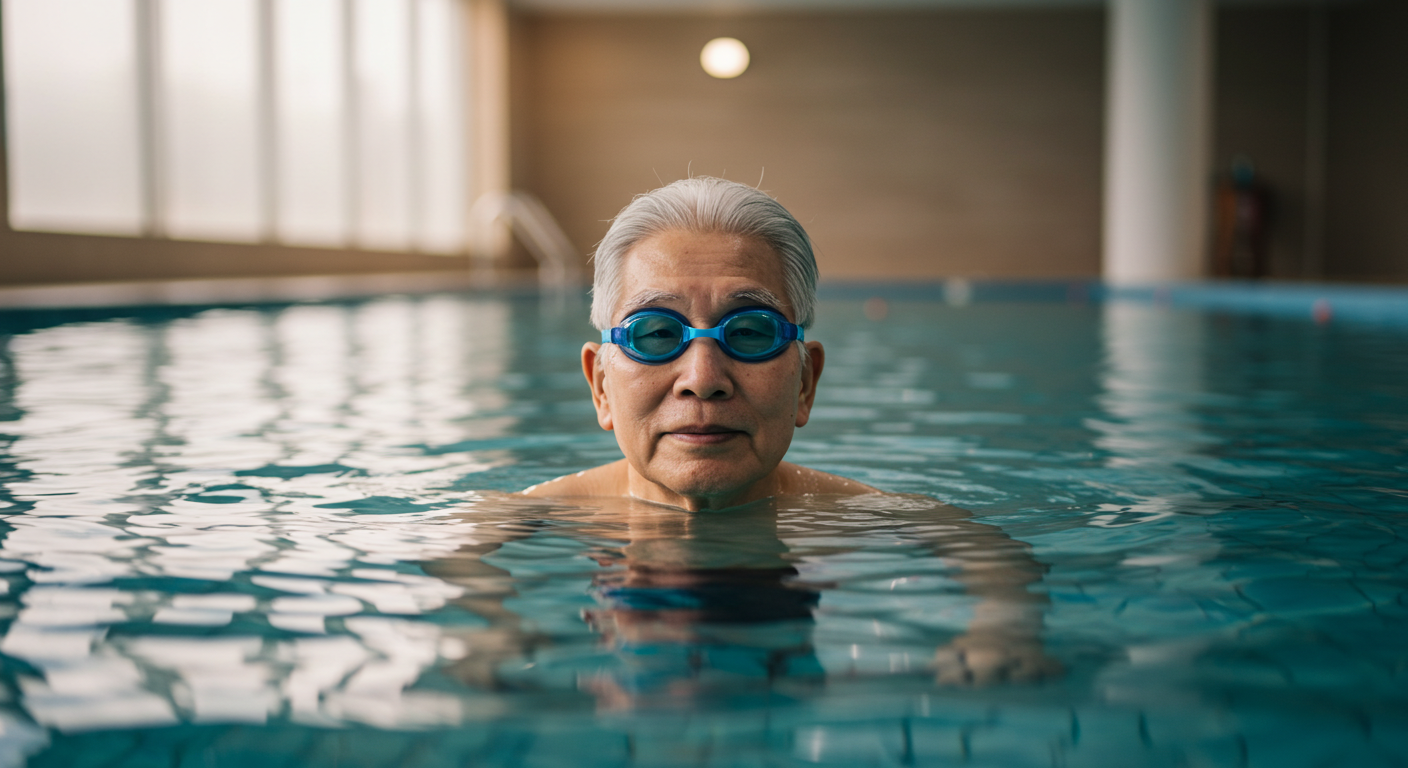 수영장에서 건강관리하는 할아버지