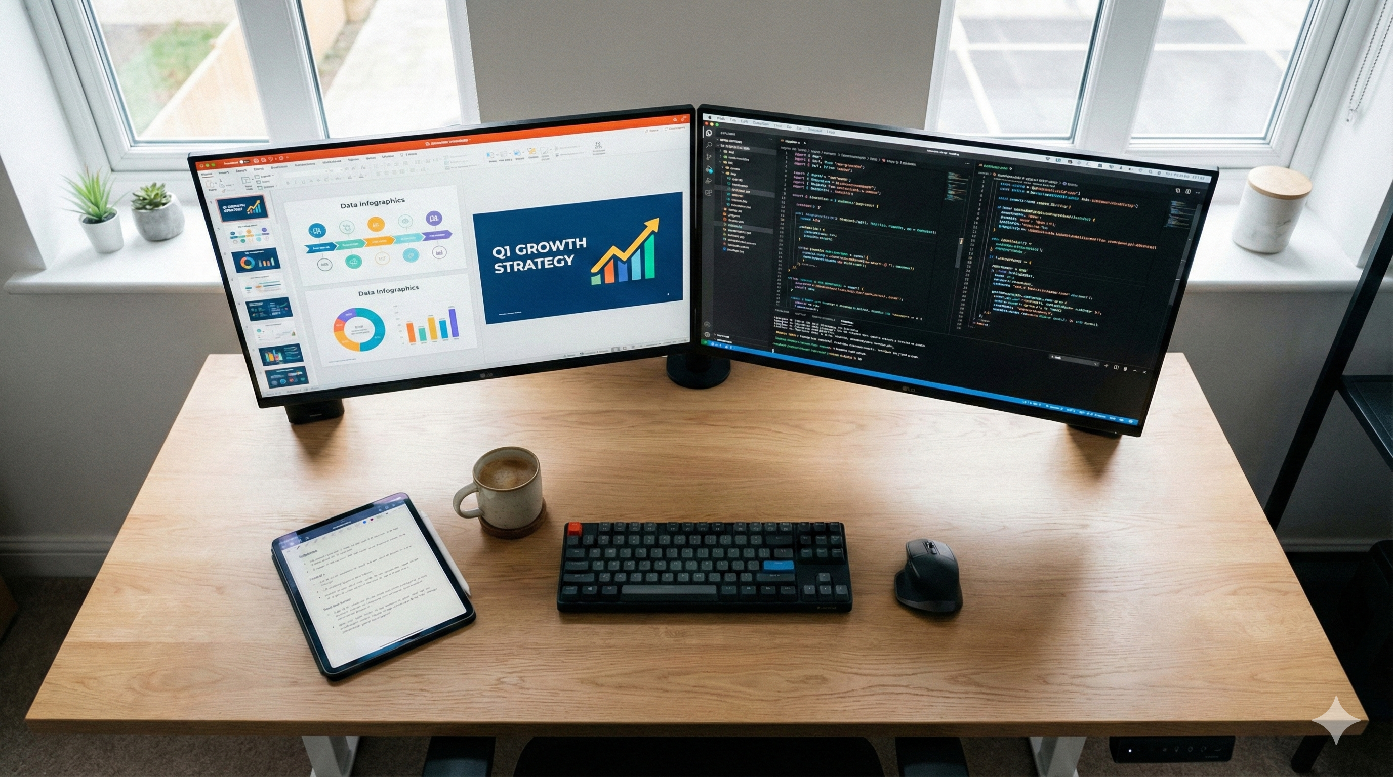 제미나이 딥리서치와 캔버스가 구현하는 효율적인 워크스테이션 환경을 보여줍니다.