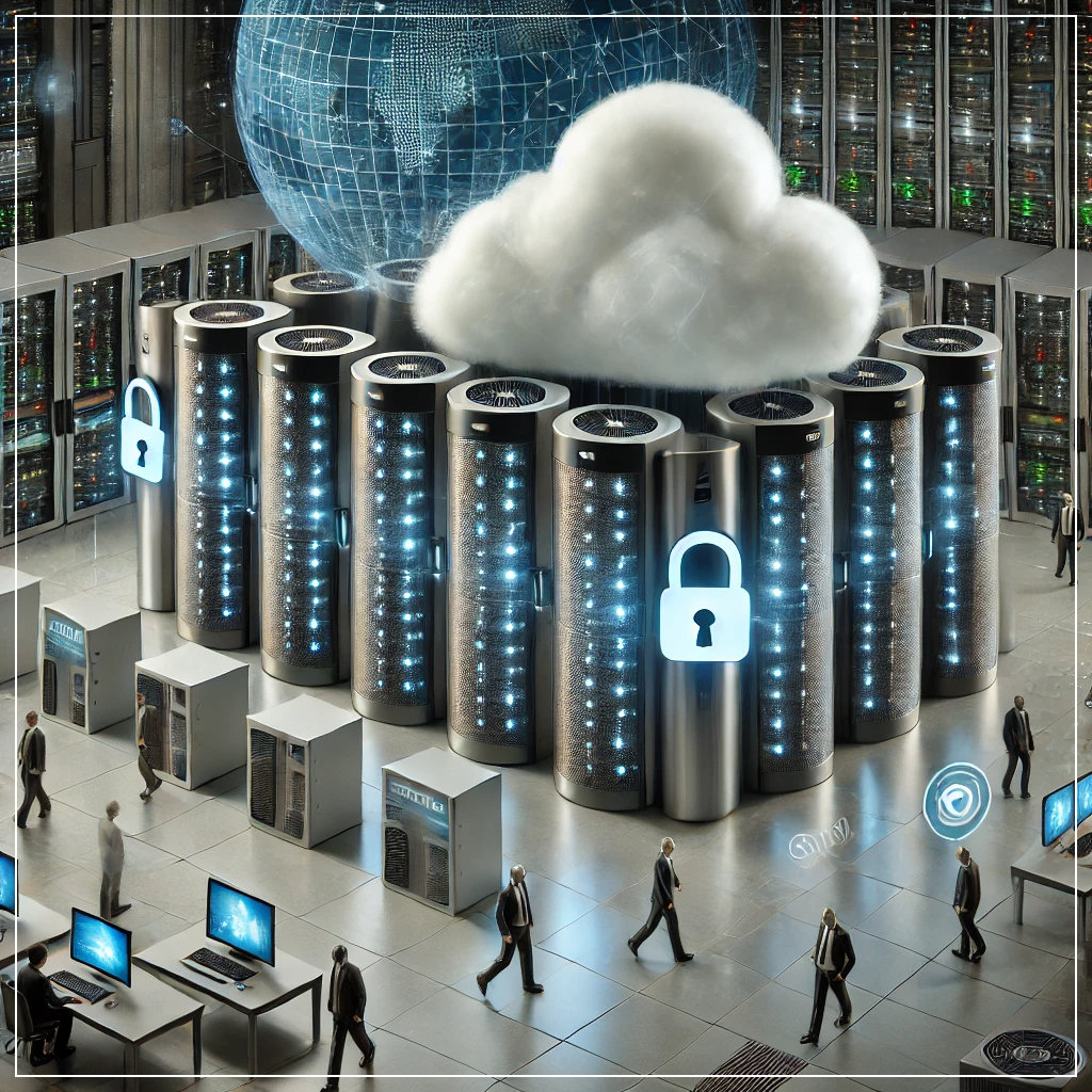 고급 보안 인프라를 갖춘 클라우드 데이터 센터, 생체 인증 및 방화벽 포함