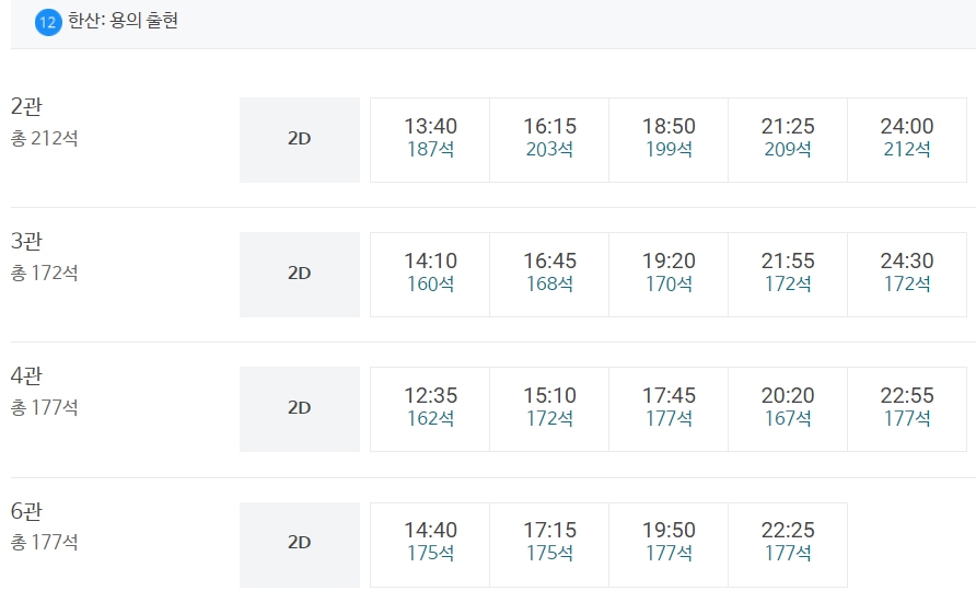 메가박스 인천논현 상영시간표