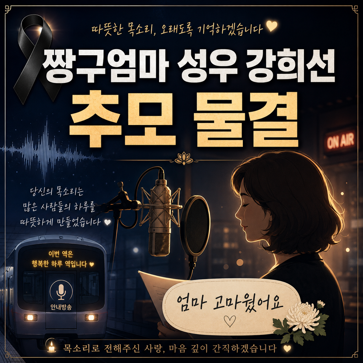짱구엄마 봉미선 목소리로 사랑받은 성우 강희선을 추모하는 분위기를 표현한 이미지