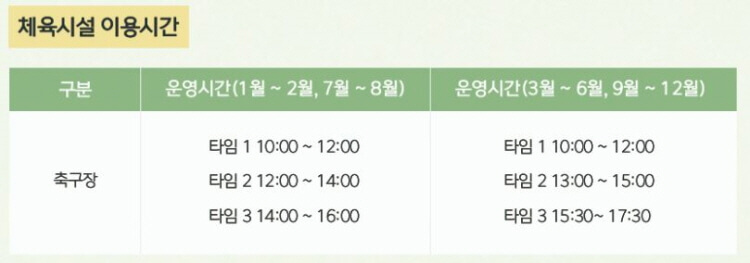 어린이 축구장 이용시간