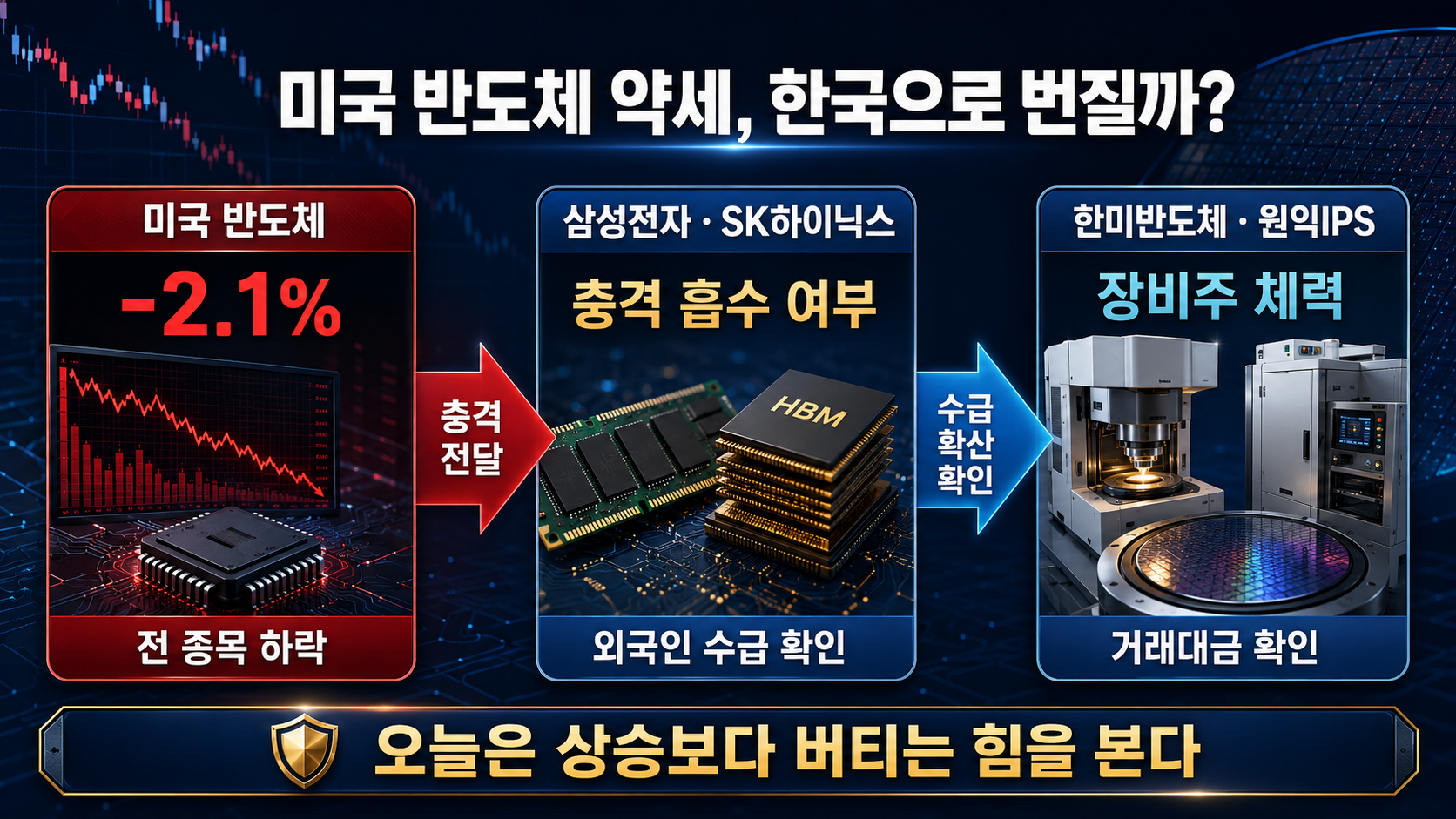 미국 반도체 하락 삼성전자 SK하이닉스 한미반도체 원익IPS 수급 영향