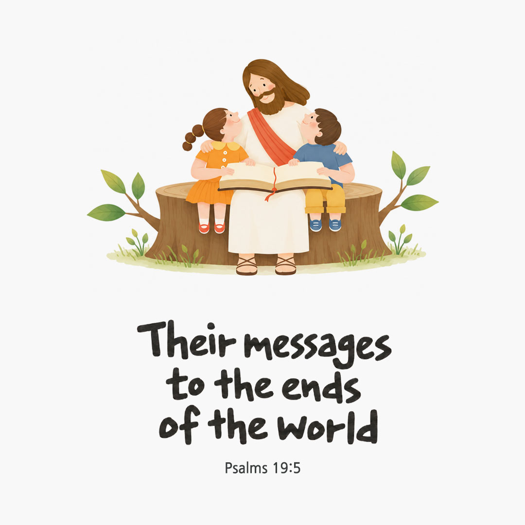A report goes forth through all the earth. (Psalms 19:5) English Bible verse card