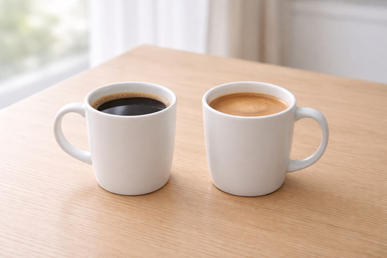 디카페인 커피와 일반 커피를 함께 보여주는 카페 이미지