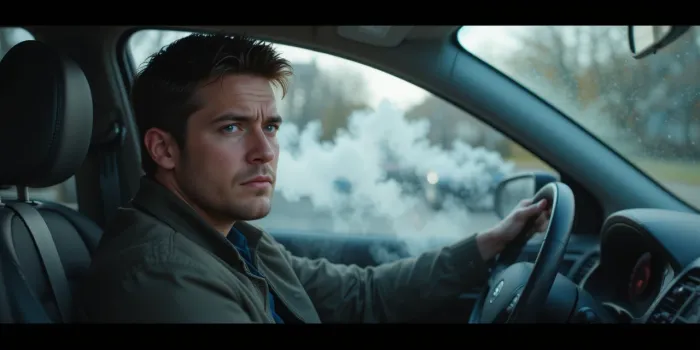 운전자가 냄새에 찡그린 표정