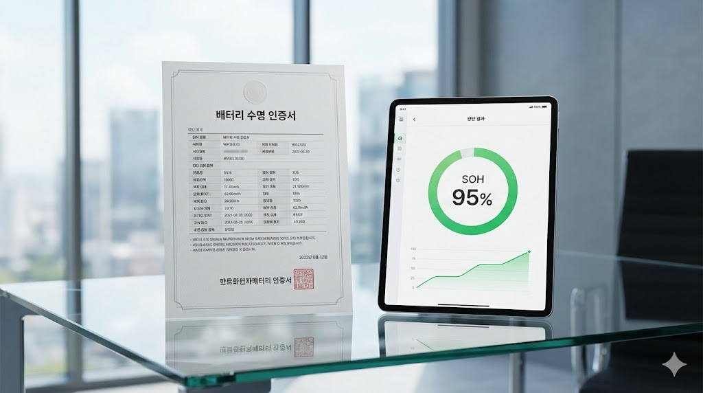 95% 수명이 표시된 배터리 수명 인증서와 디지털 리포트 이미지
