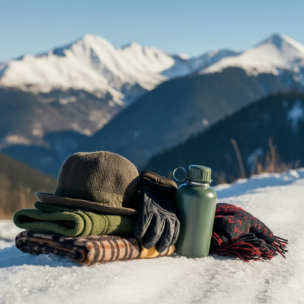 겨울등산장비-보온병-모자-목도리