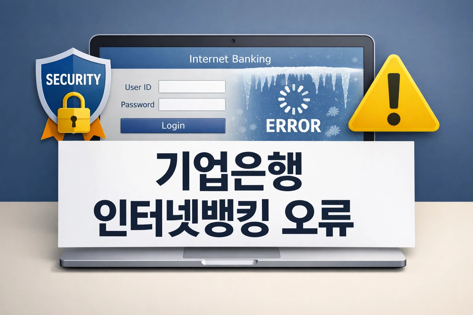 기업은행 인터넷뱅킹 오류가 발생할 때 로그인 화면의 보안 경고와 접속 지연 상황을 먼저 파악하도록 정리한 대표 이미지