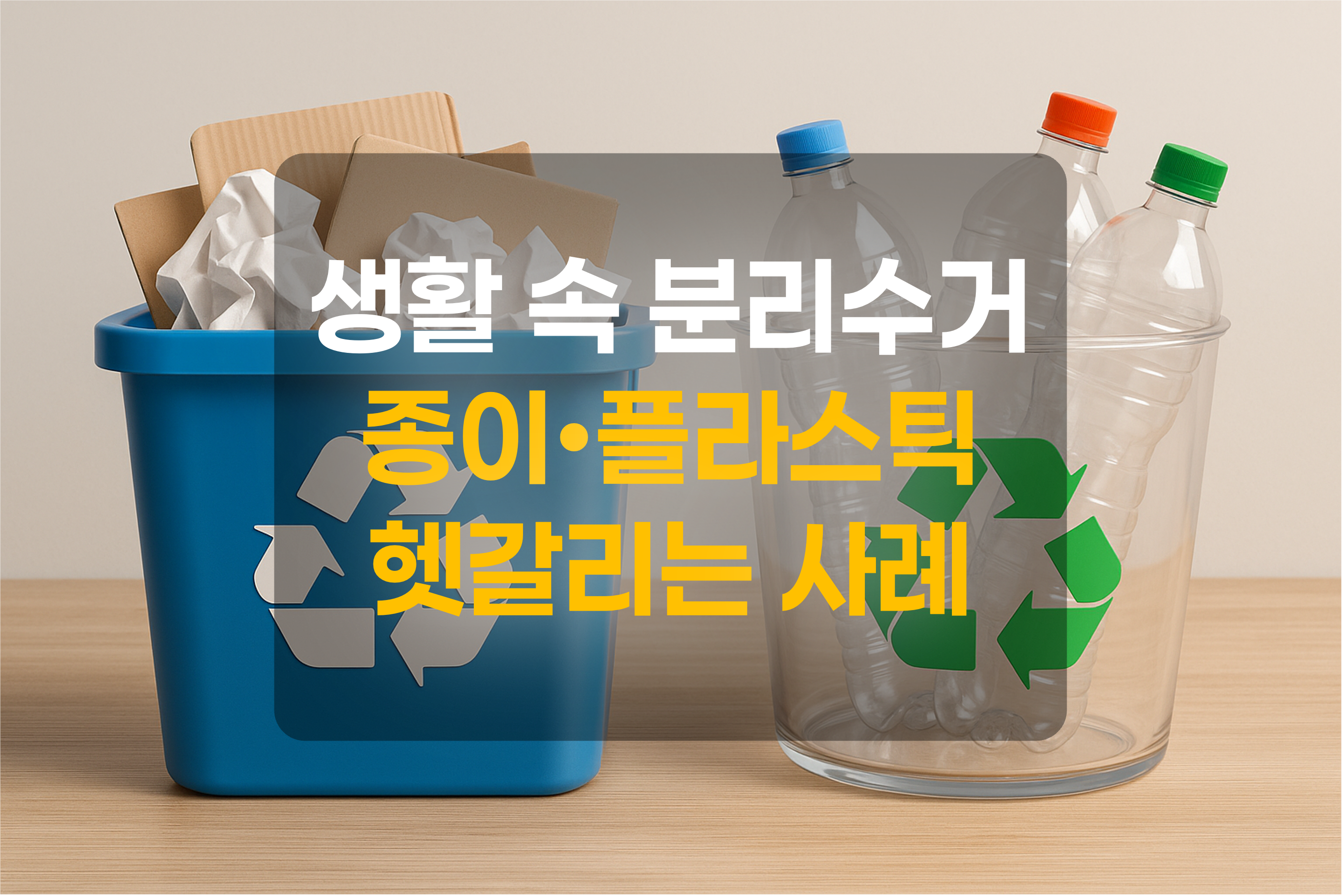 종이류와 플라스틱류를 분리수거 한 모습