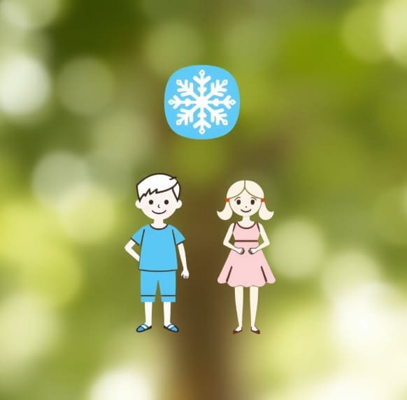 에어컨 없이 시원한 여름을 위해, 얇고 통풍이 잘되는 옷을 입은 남자와 여자 캐릭터입니다.