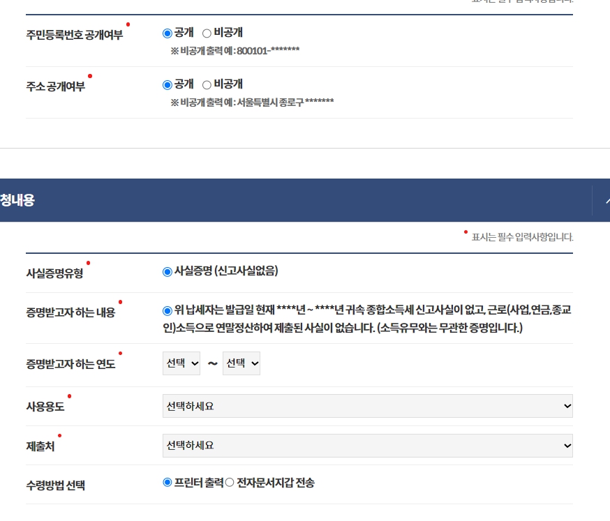소득금액증명원 인터넷발급 사실증명