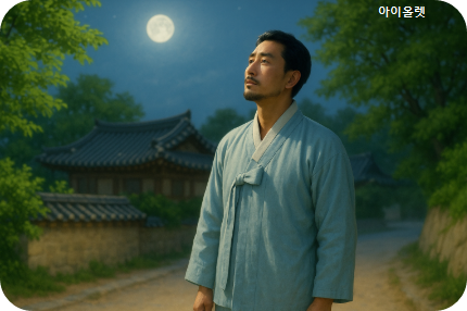 달빛을 바라보는 주인공의 사색