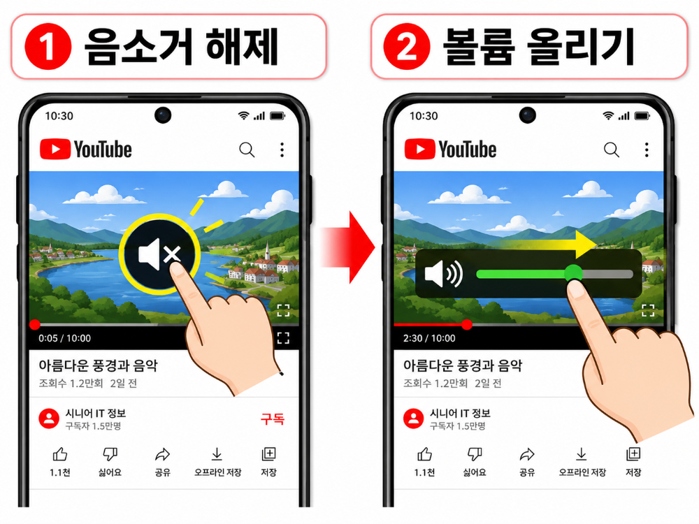 alt="블루투스를 끄고 스마트폰 스피커에서 유튜브 소리가 나오도록 설정하는 방법"