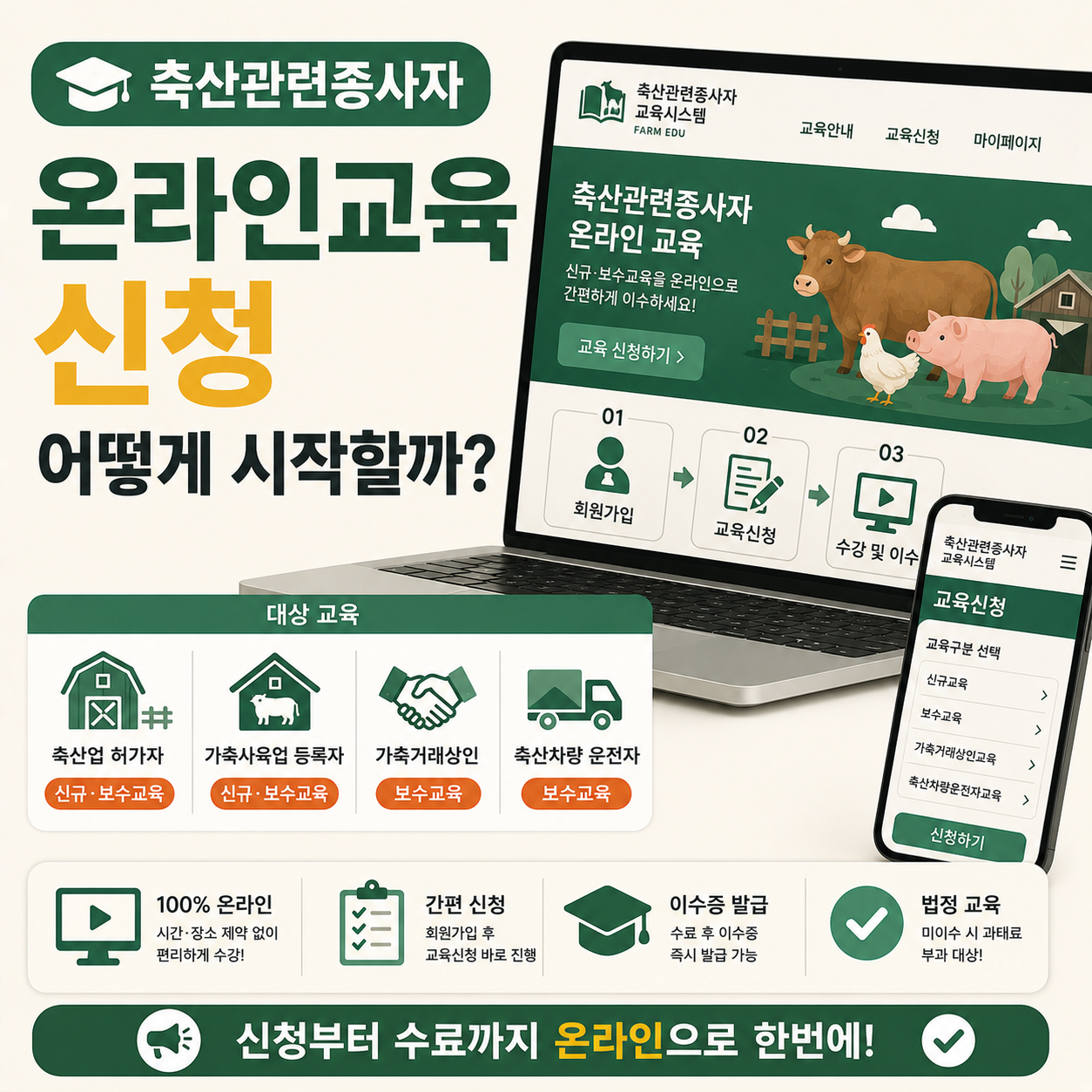 축산관련종사자 온라인교육 신청 화면을 보여주는 이미지