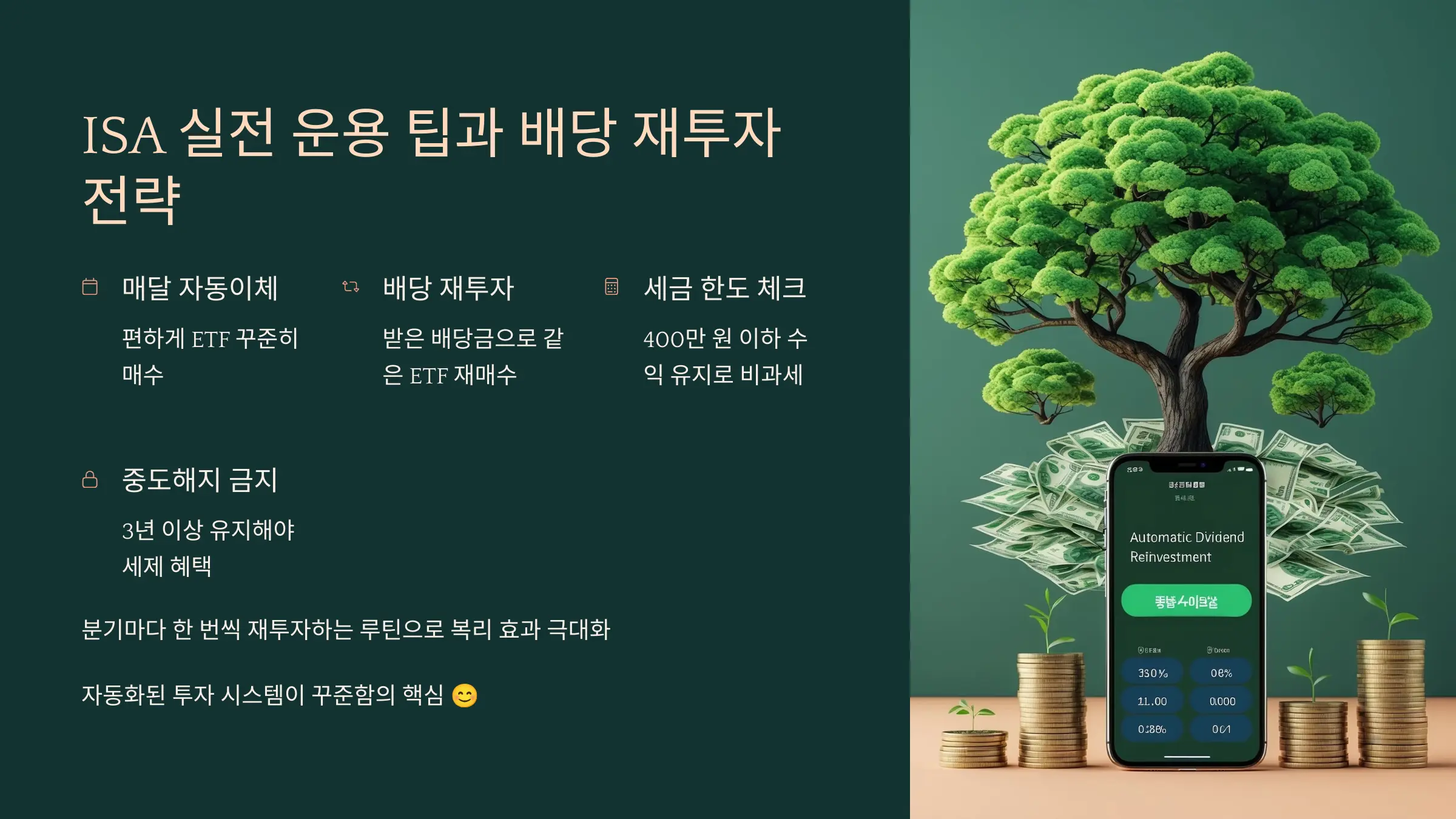 ISA 계좌 자동이체 + 배당 재투자 전략 도식 이미지