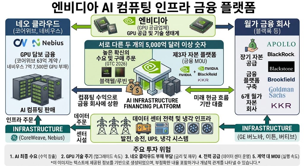 엔비디아 5000억달러 AI 금융, 코어위브·월가·전력주가 뜨는 이유