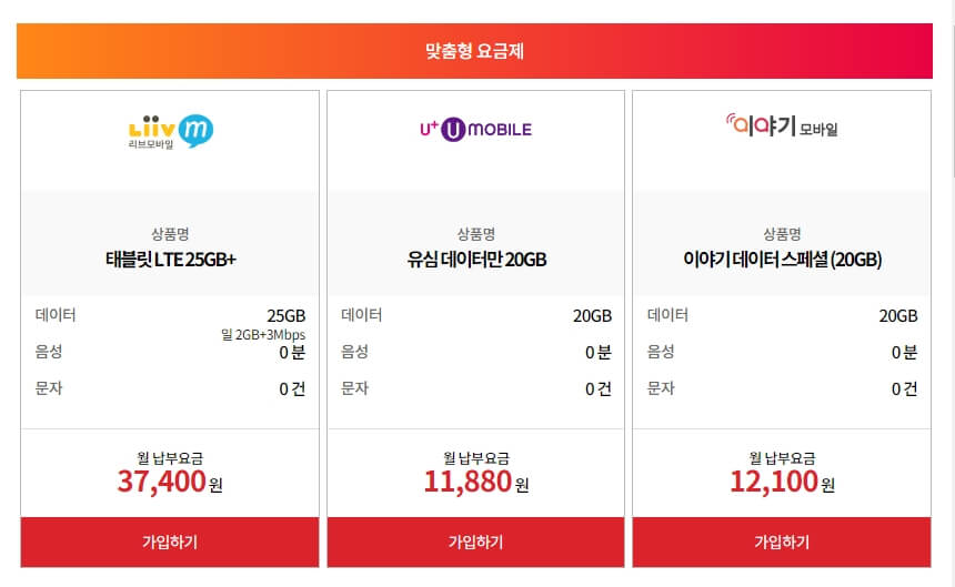 알뜰폰 휴대폰 핸드폰 요금제 추천