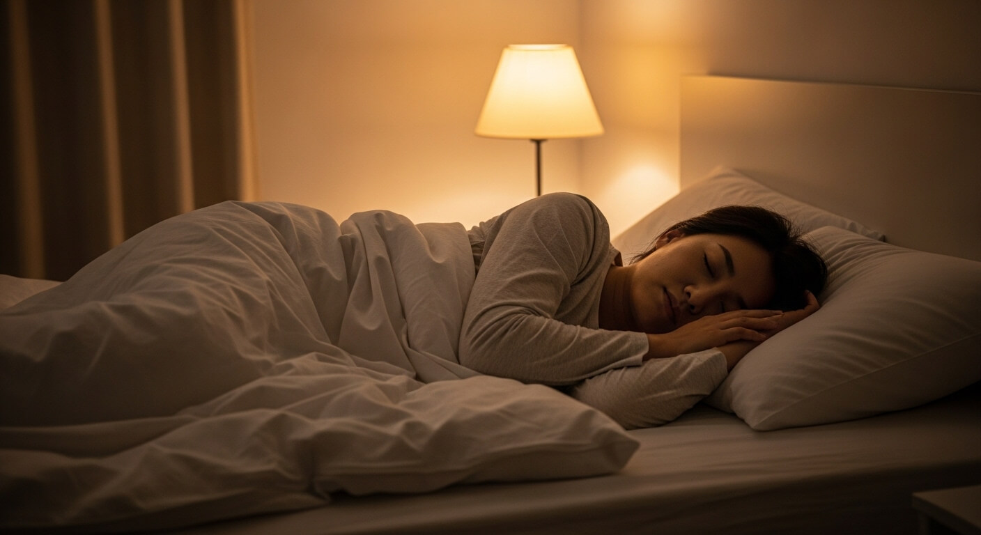 충분한 수면을 취하며 피부 회복 시간을 갖는 아토피 피부염 환자의 밤 시간