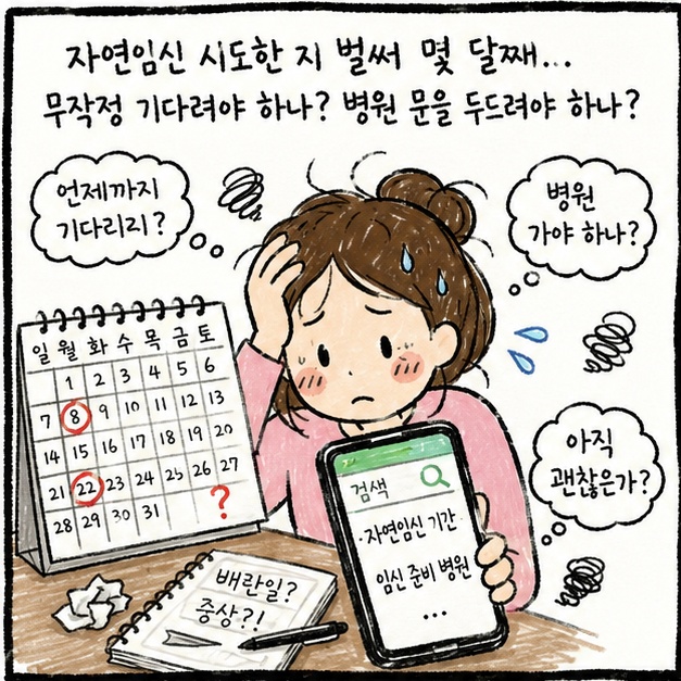 조금 더 자연임신을 시도해 봐도 될까?
아니면 이제는 병원에 가서 상담을 받아봐야 할까?