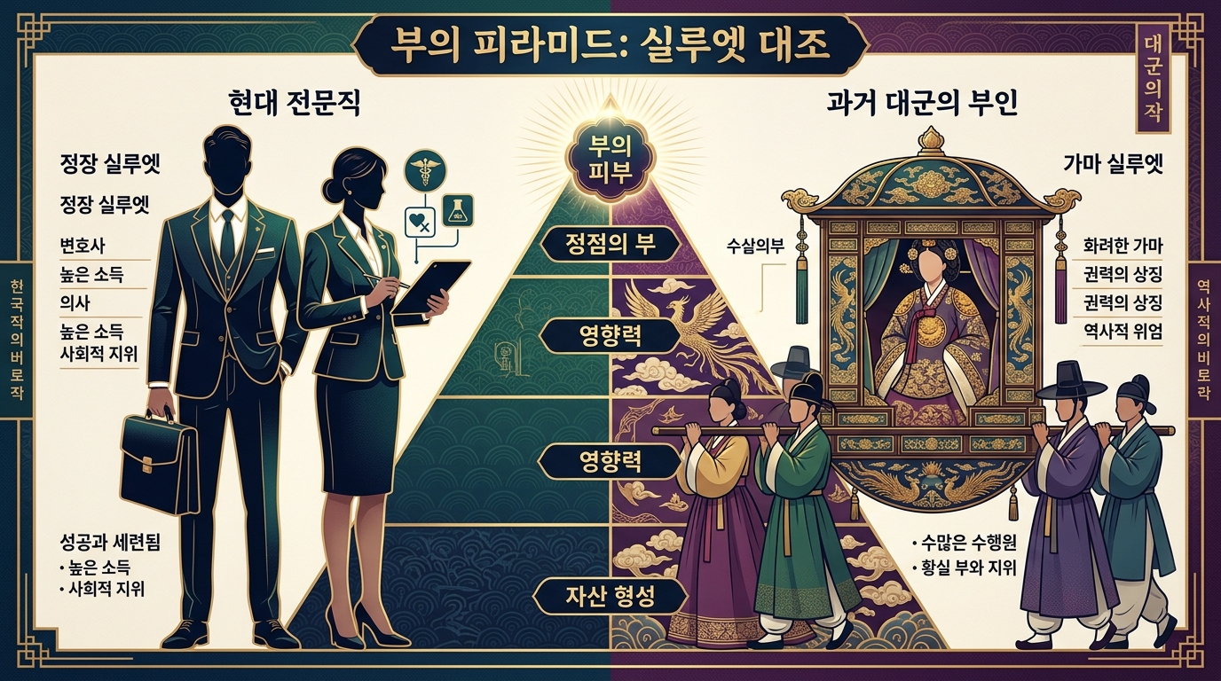 현대 전문직 연봉과 대군부인 수익을 비교하는 부의 피라미드