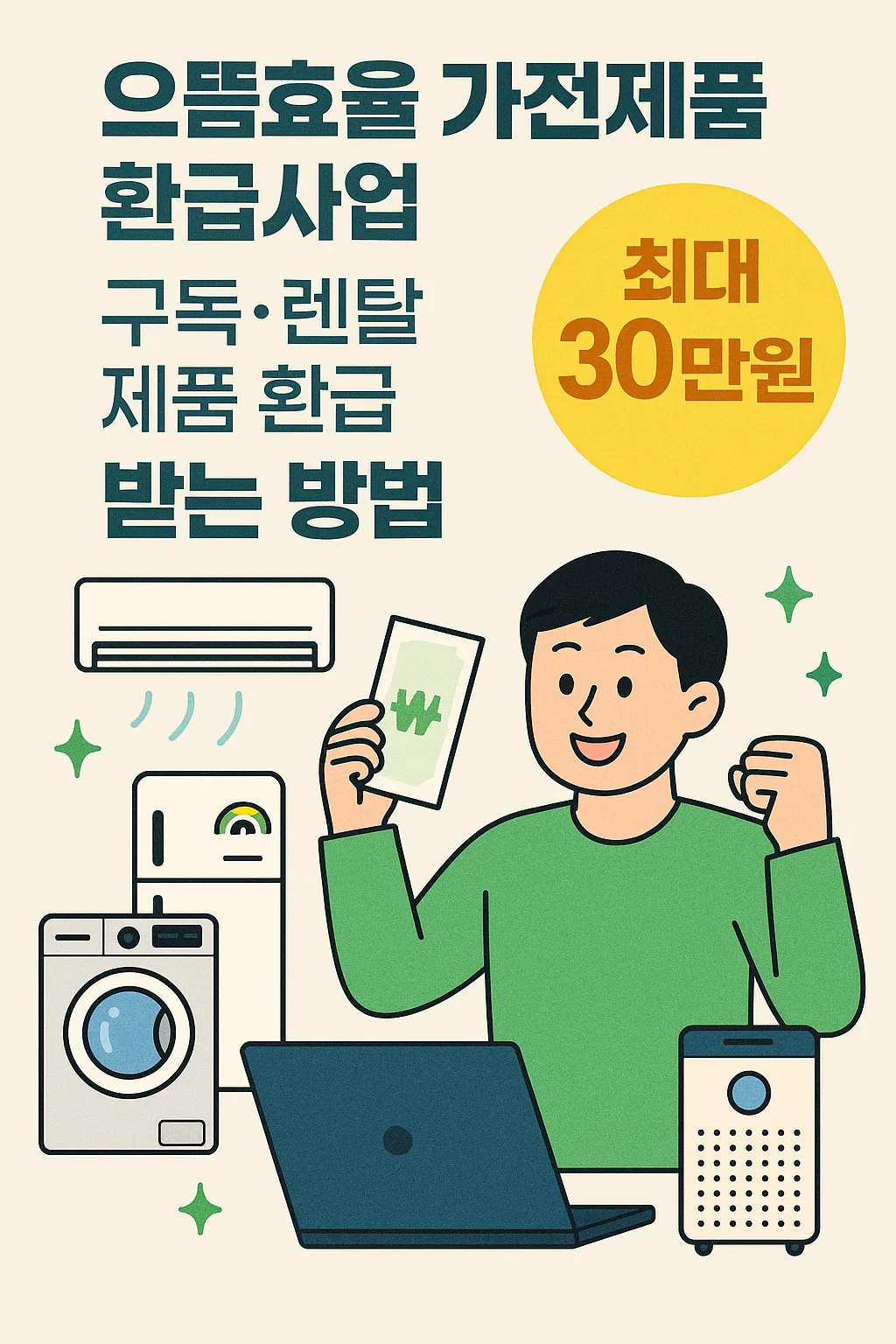 으뜸효율 가전제품 환급사업, 구독·렌탈 제품 환급 최대 30만원 받는 방법