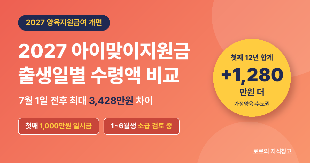 2027 아이맞이지원금 아동기본수당 출생일별 수령액 비교 7월 1일 전후 최대 3428만원 차이