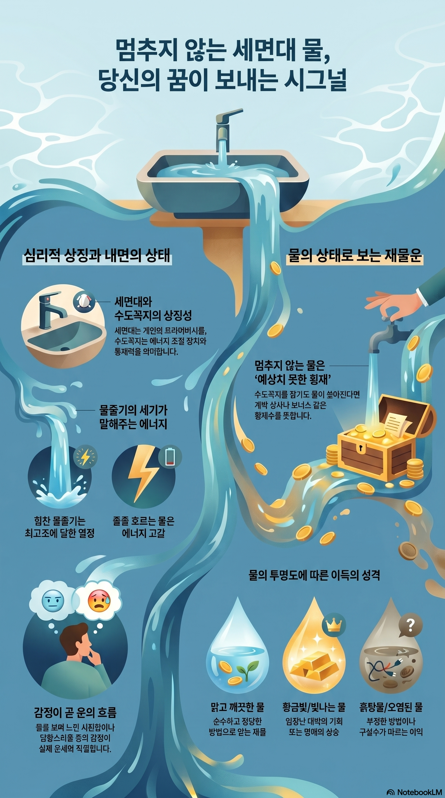 세면대 물이 멈추지 않는 꿈