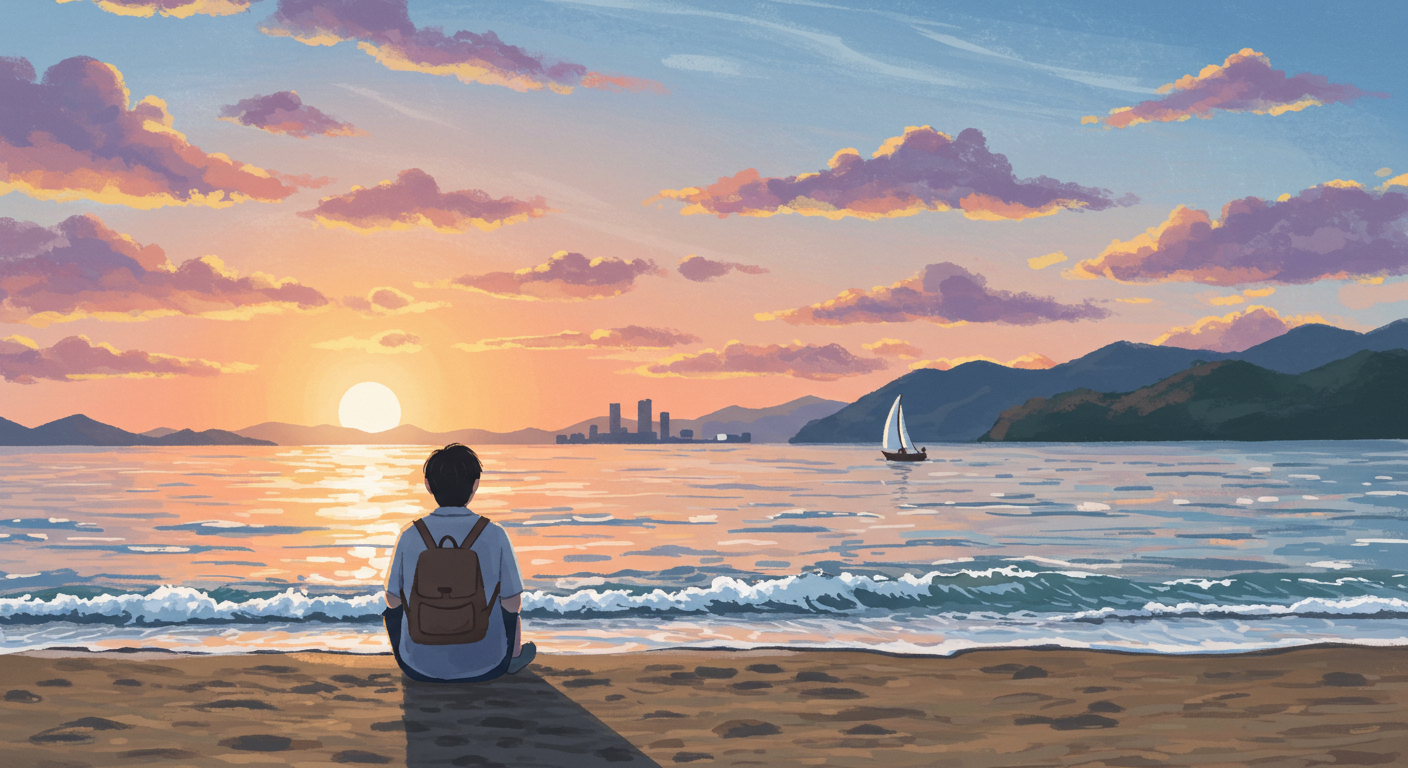 부산 조용한 바다에서 찾는 여름의 여유