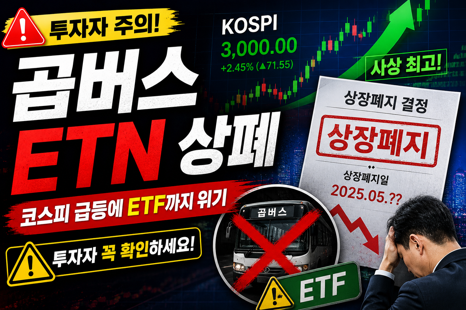 곱버스 ETN 상폐｜코스피 급등에 ETF까지 위기, 투자자 주의점