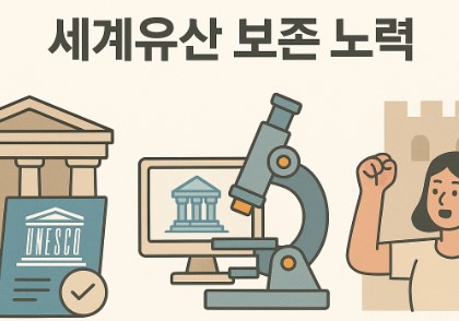 세계유산 보존 노력을 설명하는 세 가지 아이콘