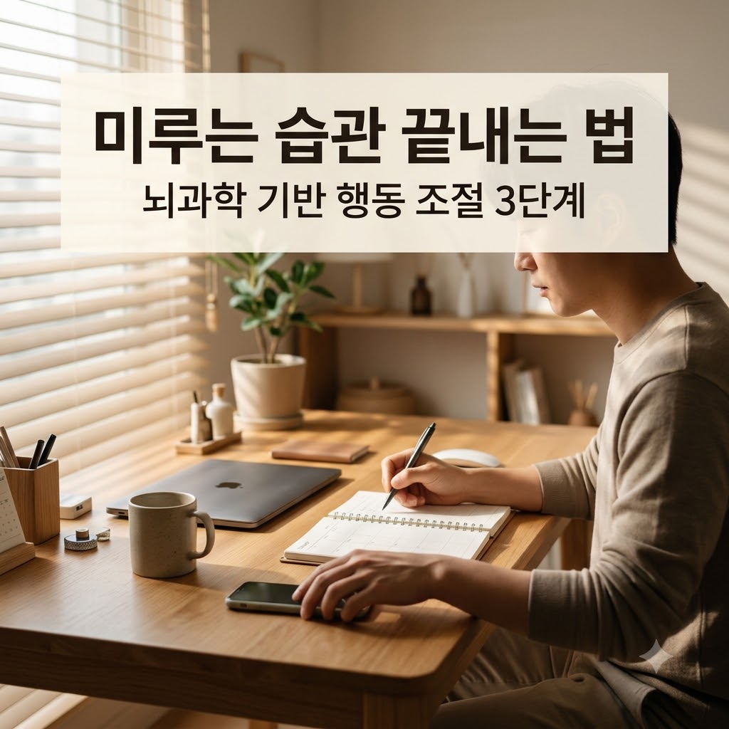 스마트폰을 내려놓고 정갈한 플래너에 계획을 적으며 즉시 행동을 시작하는 상황을 표현한 대표 썸네일 이미지