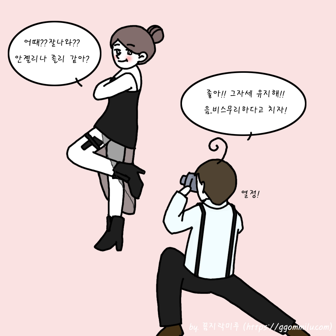 검정원피스를 입은 미루와 촬영하고 있는 루나군