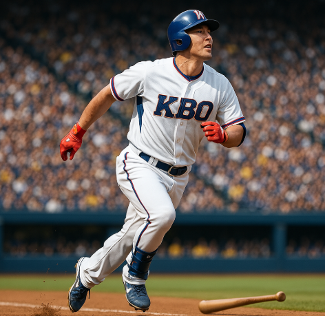 관중이 가득한 야구장에서 홈런을 치고 달리는 선수의 모습