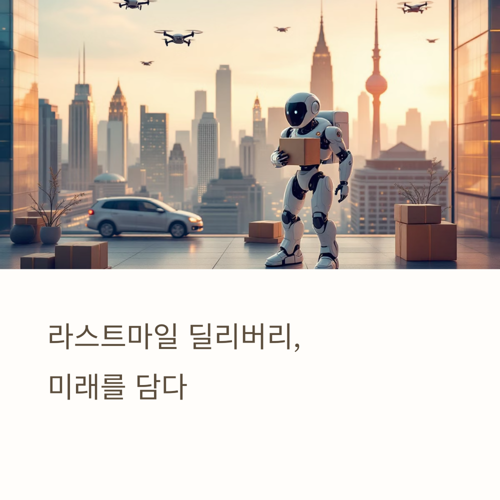 로봇과 드론이 택배 상자를 들고 있는 모습