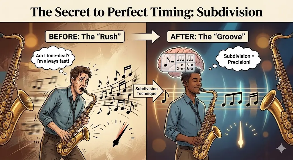 색소폰 박자 맞추는 법 썸네일 - 박치 탈출을 위한 리듬 쪼개기 비법과 메트로놈 활용