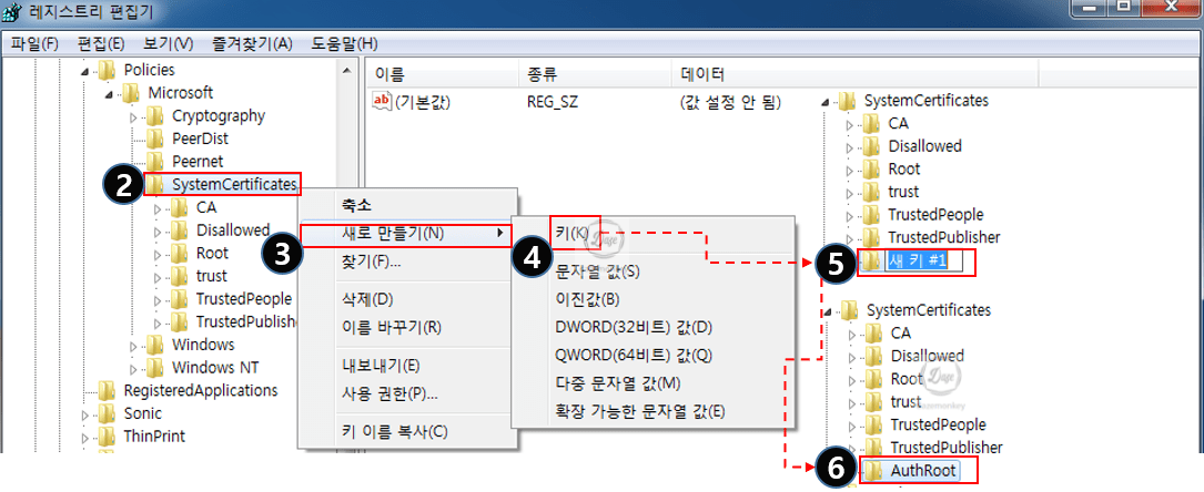 루트-인증서-경로 레지스트리에서-루트-인증서-업데이트-적용