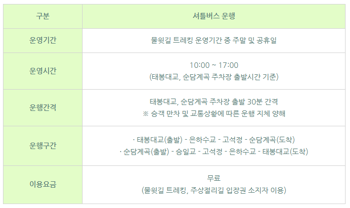 셔틀버스 운행 안내표