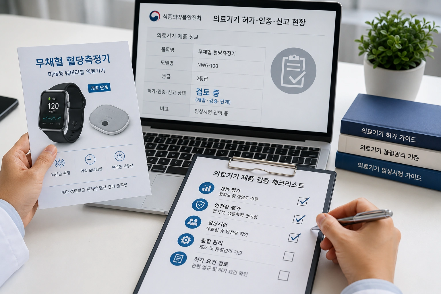 무채혈 혈당측정기 의료기기 허가 여부를 확인하는 모습