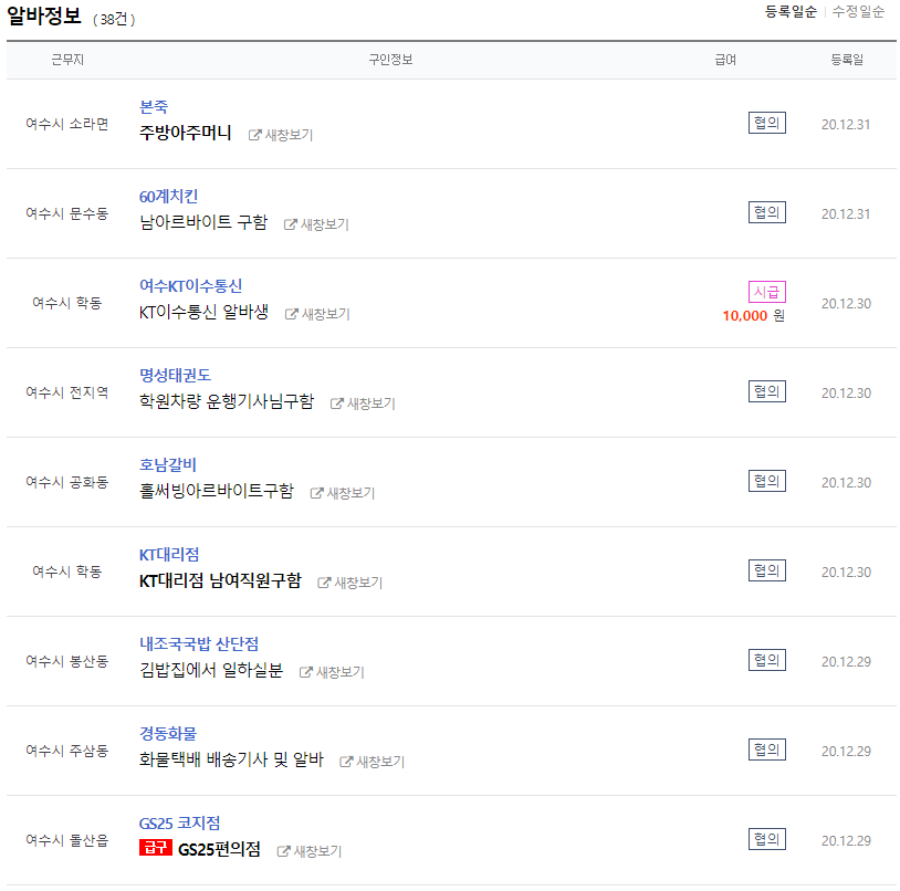 여수 알바 모집 채용 글 보기