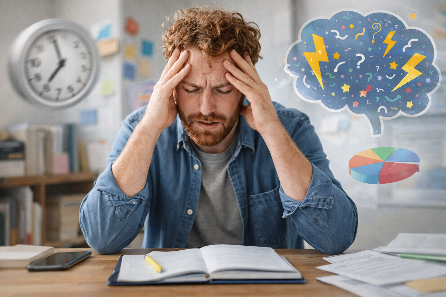 성인 ADHD 인 사람이 고민하는 모습