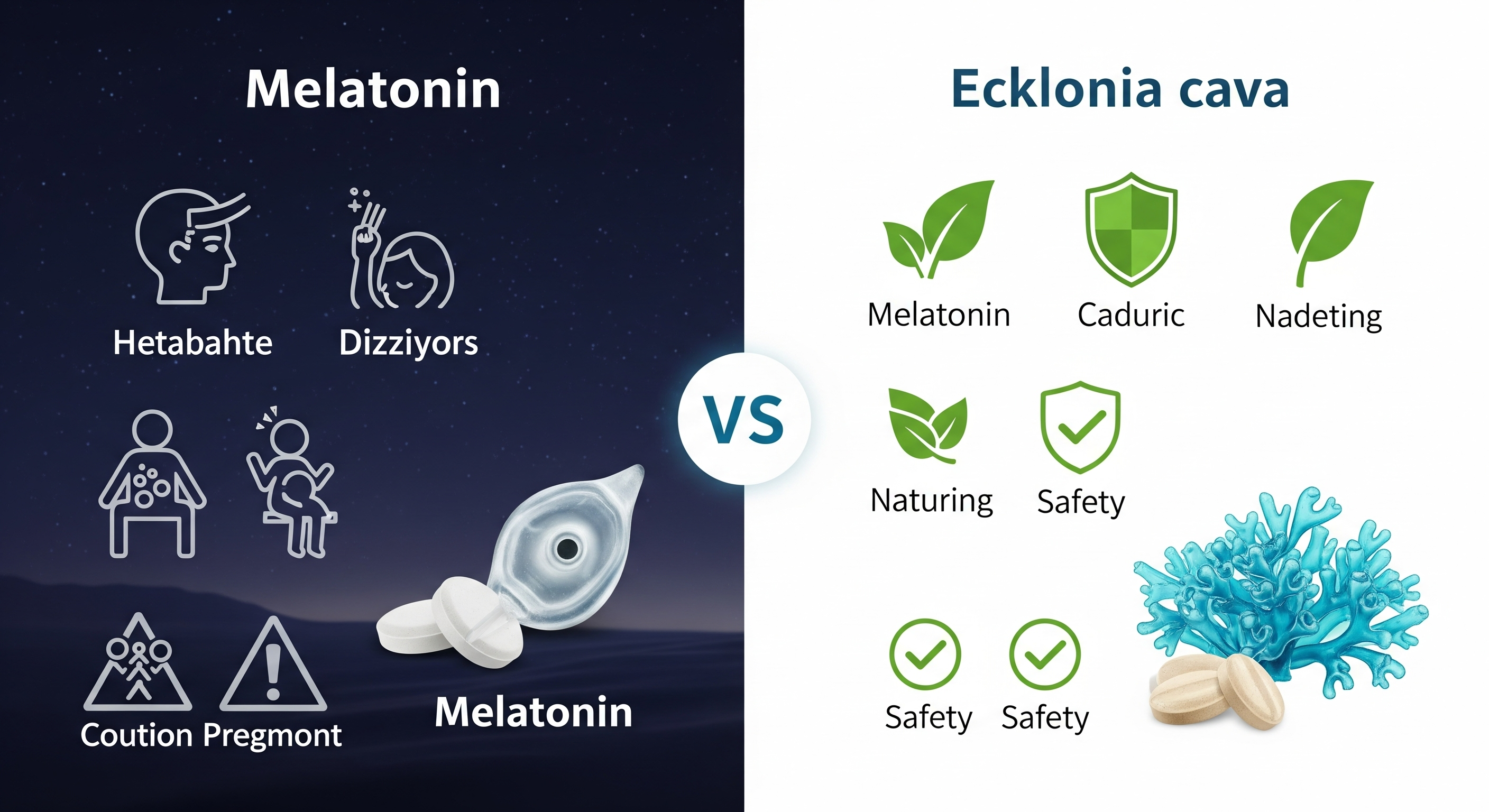 "부작용: 멜라토닌은 내성 가능성, 감태는 상대적으로 안전"에 대한 이미지입니다.
