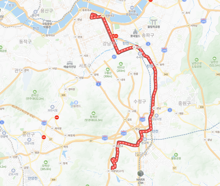 서울-성남-9507번-버스-노선-지도