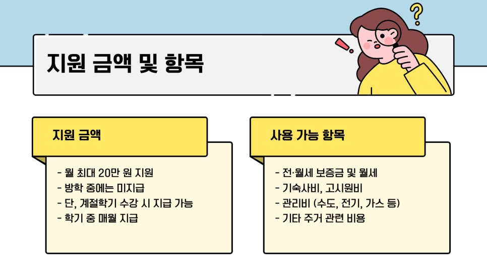 주거안정 장학금 지원금액